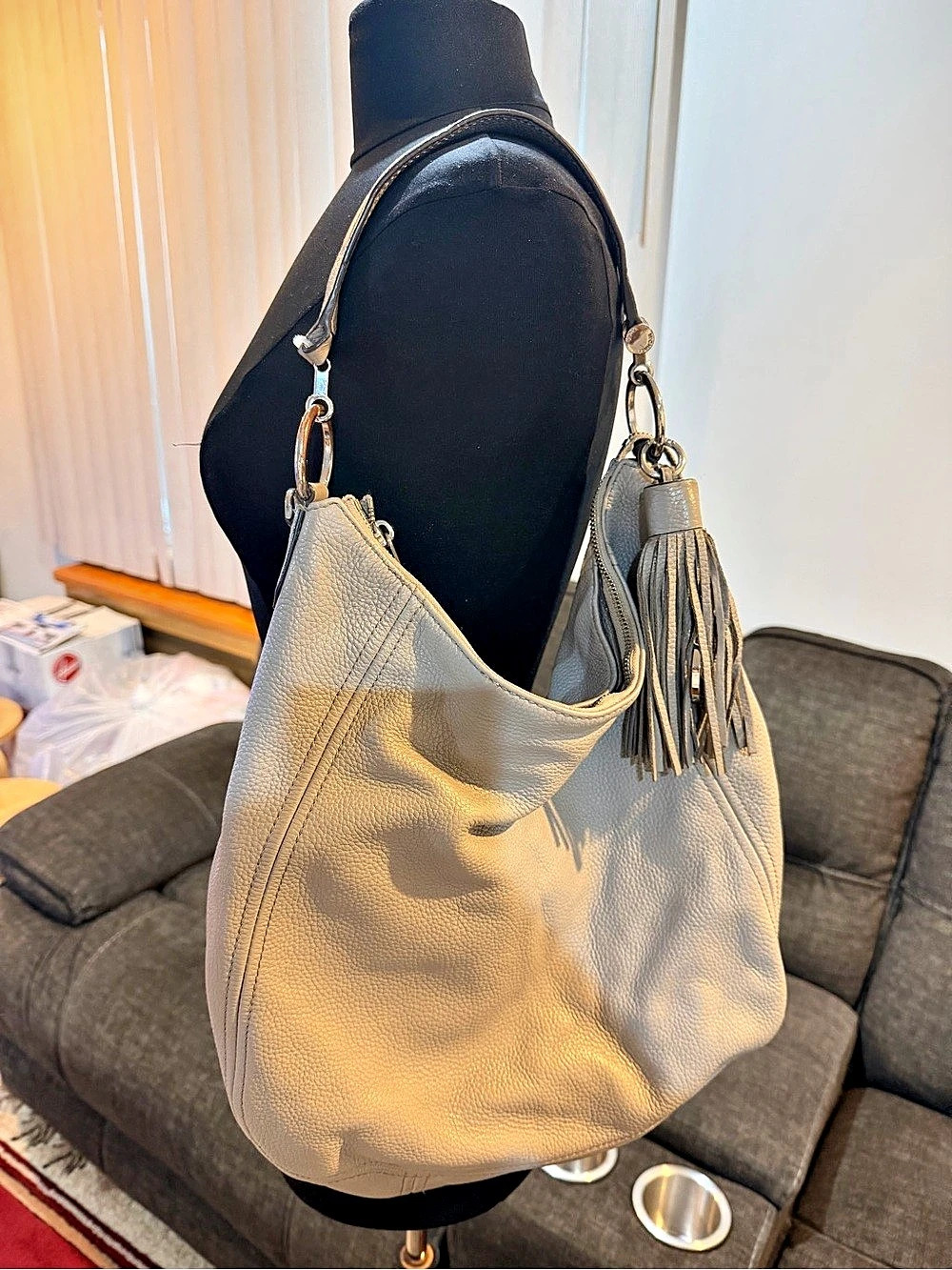Michael Kors Jet Set Leather Hobo Bag in Gray